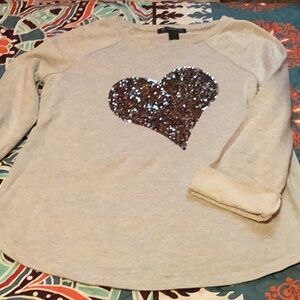 Ladies Gray Sequin Heart Top